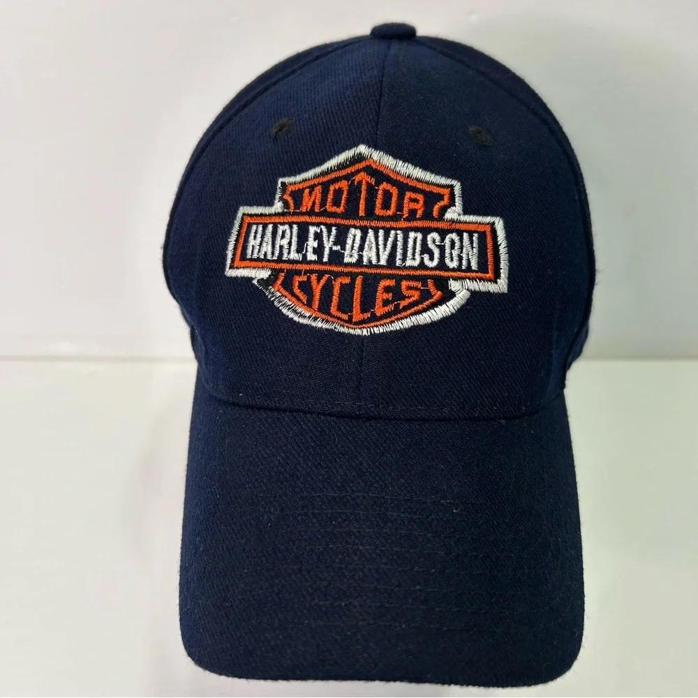 Harley Davidson Navy Orange Baseball adjustable cap hat unisex - Picture 2 of 8